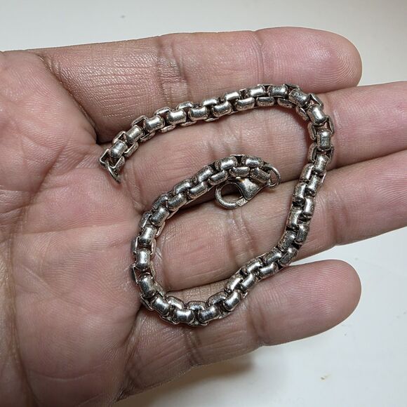 Sterling Silver 925 Box Chain Link Bracelet 7.5 Inches Long Weighs 21 Grams - Picture 1 of 6